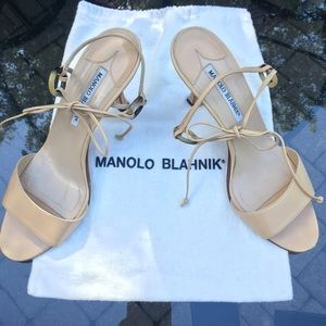 Manolo Blahnik Nude Ankle-Wrap Sandal